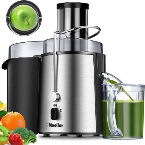 Mueller Juicer Ultra Power, Easy Clean Extractor Press Centrifugal Juicing Machine, Wide 3" Feed Chute for Whole Fruit Vegetable, Anti-drip, Large, Silver 13.6"D x 9.3"W x 16.9"H - Lot 783