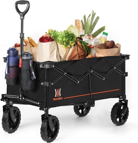 Navatiee Collapsible Folding Wagon, Wagon Cart Heavy Duty Foldable with Two Drink Holders, Utility Grocery Wagon for Camping Shopping Sports, S2, Black 32.7"D x 18.1"W x 20.9"H - Lot 784