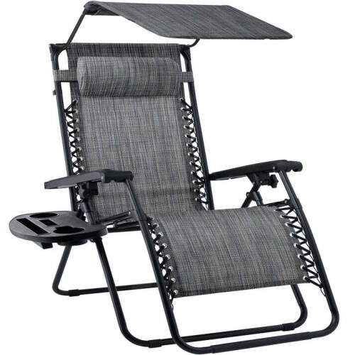 Folding Zero Gravity Recliner Patio Lounge Chair w/ Canopy, Side Tray - Lot 5035