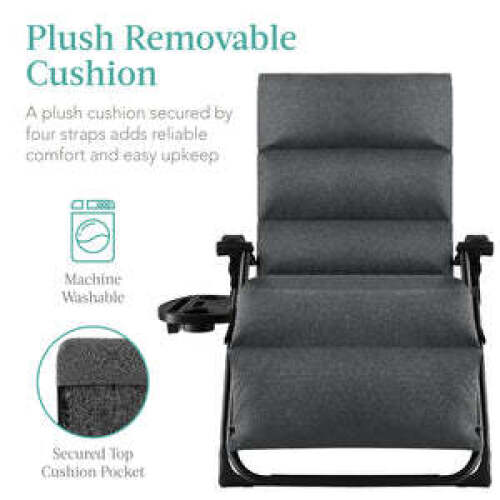 Oversized Zero Gravity Chair, Folding Outdoor Recliner w/ Removable Cushion - Lot 5739