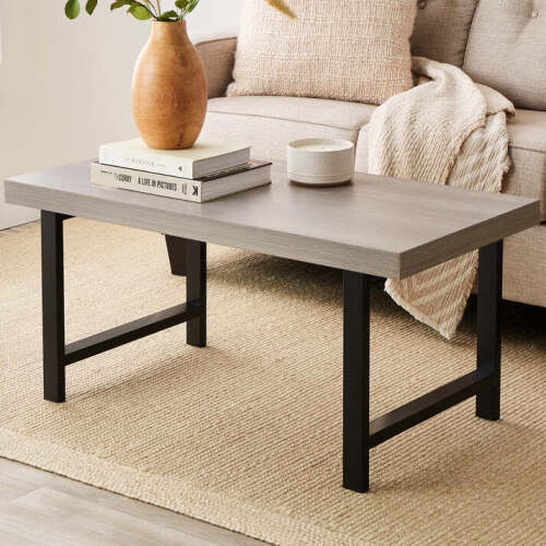 Modern Butcher Block Top Rectangular Coffee Table w/ Metal Legs - 44in - Lot 5745