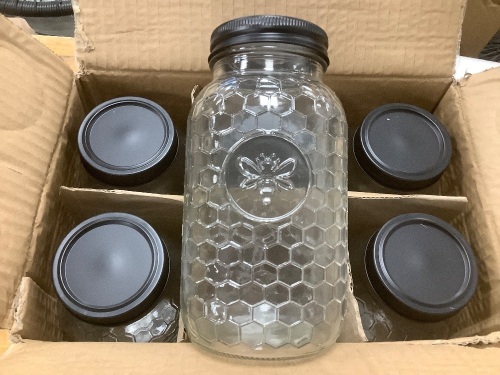 Box of 6 Quart Honeycomb Pattern Jars - Lot 5793