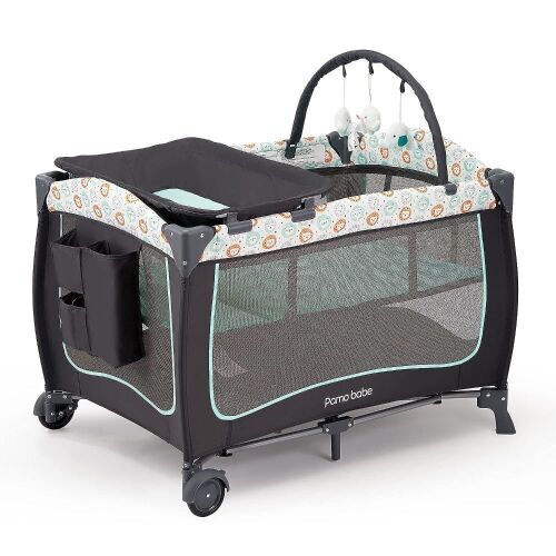 Pamo Babe Deluxe Nursery Center, Foldable Playard with Bassinet, Changing Table & Toy Bar with Soft Toys - Lot 473