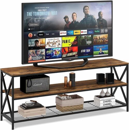 Hompenny Industrial Entertainment Center with 3-Tier Storage Shelves for TV up to 65 Inch, Rustic Brown  - Lot 480