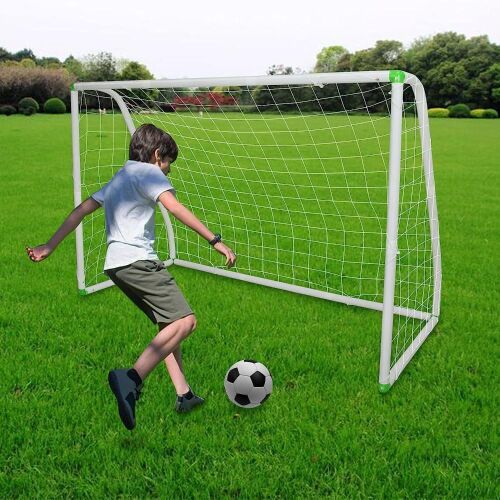 Portable Soccer Net with Ground Stakes, Eight-Shaped Clasp, Strong PVC Frame & Weather Resistance, 6' x 4'  - Lot 481