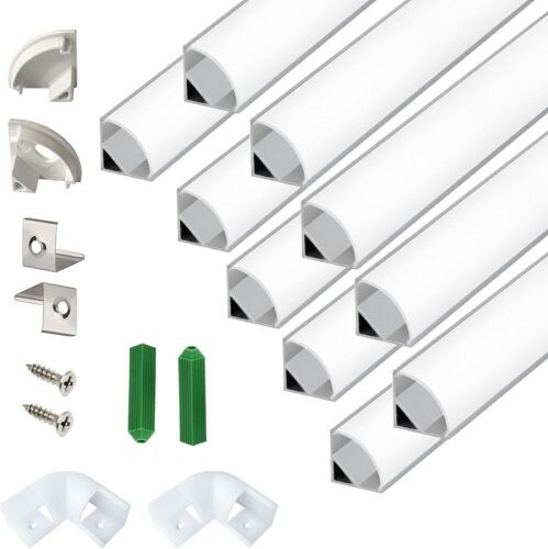THMOOTHER V Shape 6.6FT 200CM LED Strip Aluminum Channel Diffuser, 10-Pack 16x16MM Anodized Silver Track with Curved Milky Cover, Corner Connector and Mounting System  - Lot 492