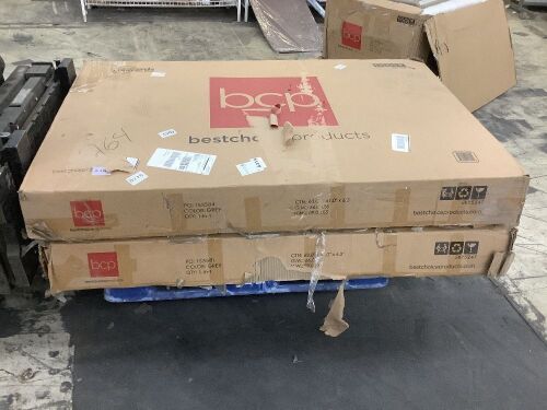 Lot of (2) Linen Upholstered Convertible Sofa Bed Futon w/ 2 Cupholders - Uninspected, Open Box  - Lot 494