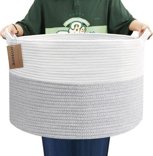 MXMHOME Large Woven Rope Basket With Handles, 23.6”x23.6”x14.1” - Lot 616
