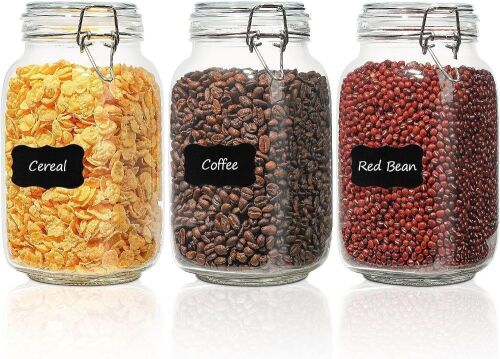 ComSaf Airtight Glass Canister Set of 3 with Lids 50oz  - Lot 625