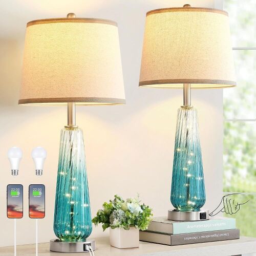 Ireliare Glass Table Lamps with USB Charging Port, Set of 2  - Lot 629