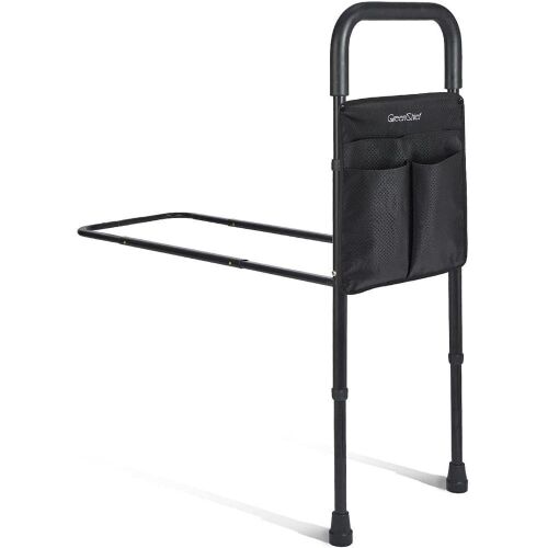 GreenChief Medical Adjustable Bed Assist Bar Fall Prevention Safety Hand Guard Grab Bar with Storage Pocket  - Lot 649