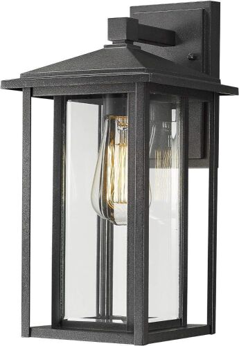 Zeyu 1-Light Outdoor Wall Lantern Sconce in Black Finish with Clear Glass, 15" Height - Lot 656