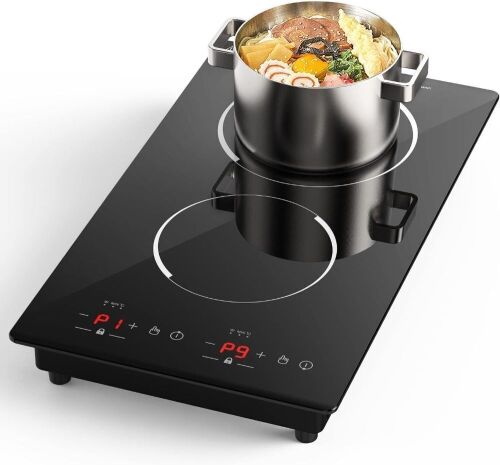 GIHETKUT 110V Double Induction Cooktop, 2300W, 9 Temperature, Multiple Power Levels, 2 Hour Timer, Safety Lock  - Lot 673