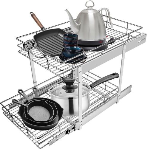 Sikarou Wire Pull Out Cabinet Organizer 2 Tier 11" W x 21" D - Lot 678