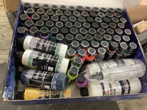 U.S. Art Supply Pouring Masters 84-Color Ready to Pour Acrylic Pouring Paint Set with Silicone Oil & Gloss Medium - Some Used, Most New - Lot 696