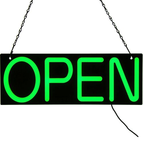 VEVOR Green LED Neon Open Sign, 20" x 7", Adjustable Brightness with Remote Control and Power Adapter - Lot 707