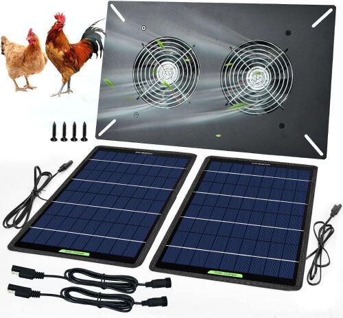 Waterproof Solar Powered Fan Kit, 20W Solar Panel 2 Pcs High Speed DC Brushless Exhaust Fan for Chicken Coop, Greenhouses, Sheds, Pet Houses, Window  - Lot 717