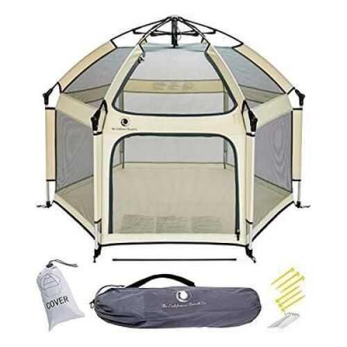 POP 'N GO Premium Indoor and Outdoor Pop Up Baby Playpen w/Canopy and Travel Bag, Warm Ivory  - Lot 632
