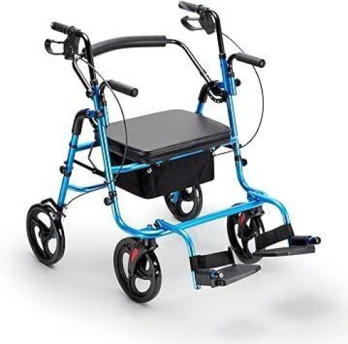 OasisSpace Extra Wide Transport Chair Rollator with Foot Rest, Adjustable Handle and Reversible Backrest  - Lot 662