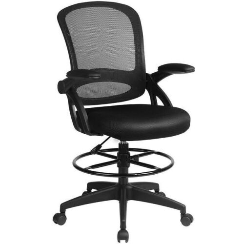 COMHOMA Drafting Chair Adjustable Height with Flip Up Armrests, Black - Lot 240