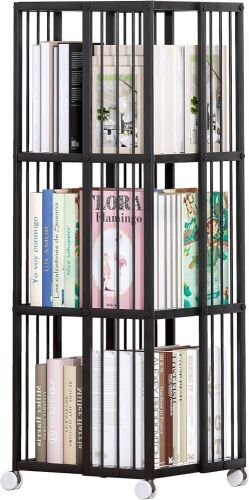 Huhote 3 Tier Rotating Bookcase, Black  - Lot 576