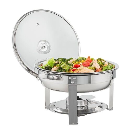VEVOR Round Chafing Dish Set with Full-Size 4Qt Pan Glass Lid Fuel Holder - Lot 598