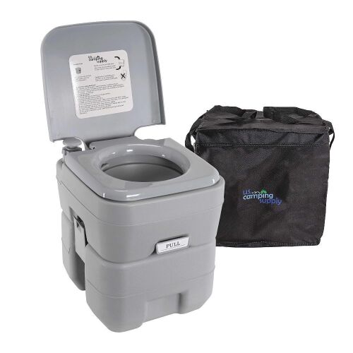 US Camping Supply Portable Toilet with Carry Bag, 5.3 Gal Waste Tank & 2.5 Gal Water Tank - Lot 589