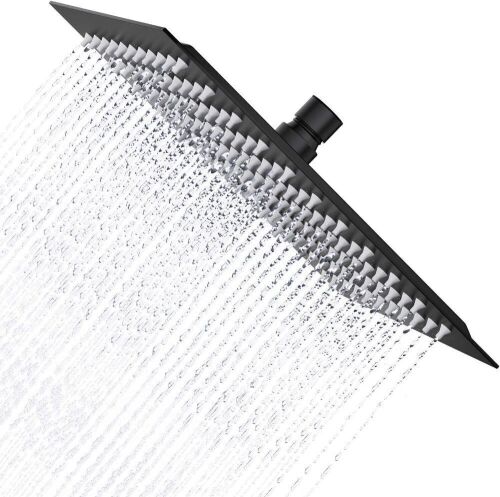 Derpras 16 Inch Square Rain Shower Head, 304 Stainless Steel, Ultra Thin High Pressure, Matte Black - Lot 582