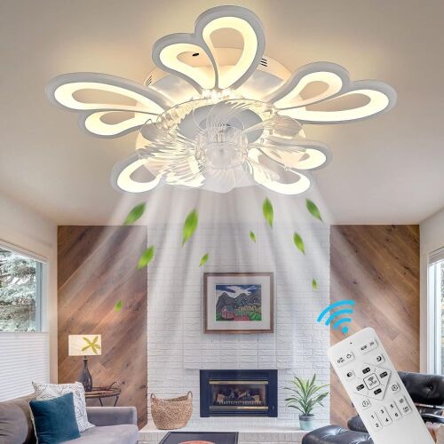 24 Inch Modern Ceiling Fan with Invisible Blades, Lights, Remote Control, 6 Speed 3 Color Dimmable - Lot 253