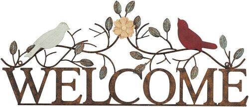 Birds on Branch Welcome Sign Metal Wall Art, 26.5" x 11" - Lot 201