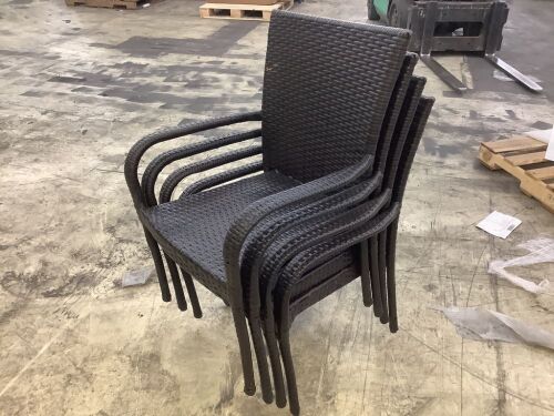 Noble House Stackable Faux Rattan Outdoor Dining Chairs, Set of 4 - One Bent Leg - Lot 266