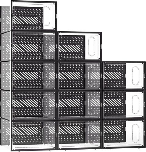 eWonLife 12 Pack Clear Plastic Stackable Sneaker Storage Box  - Lot 580