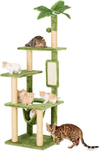 55" Multi-Level Large Cat Tower for Indoor Cats with Hammock, Plush Cat House with Hang Ball Toy and Cat Sisal Scratching Posts - Lot 512