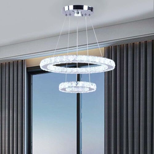 Winretro Modern 2 Ring Crystal Chandelier LED Pendant Lighting - Lot 515