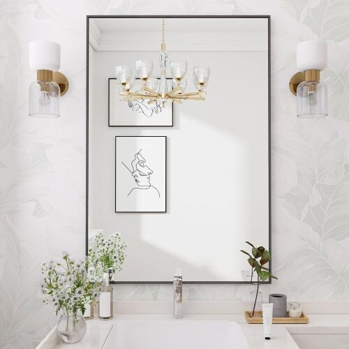 Koonmi 26"x38" Black Rectangular Wall-Mounted Mirror with Aluminum Alloy Frame - Lot 451