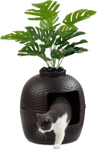 Keygarzone Hidden Cat Litter Box, Brown Realistic Rattan  - Lot 340