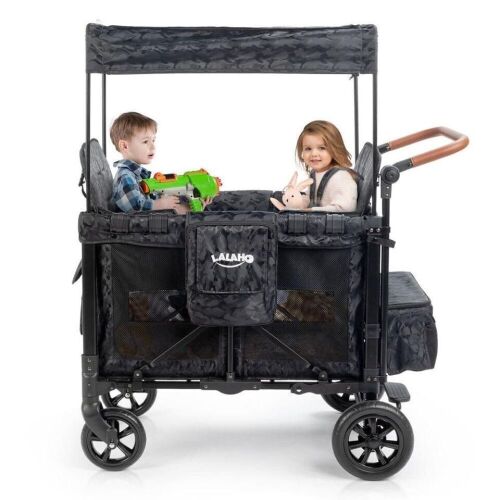 LALAHO Folding Stroller Wagon for 2 Kids, Face to Face High Seat with Canopy, Grey  - Lot 29