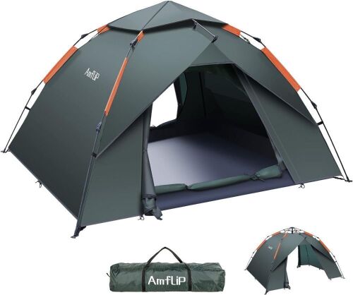 Amflip 2-3 Person Instant Pop Up Ultralight Dome Tent 4 Seasons Waterproof & Windproof with Removable Outer Tarpaulin, Double Layers  - Lot 140
