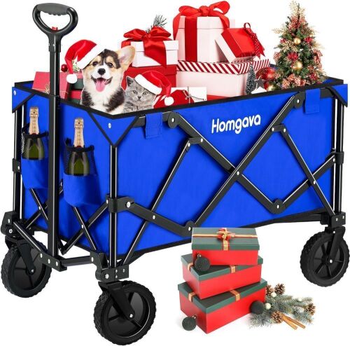 Homgava Collapsible Folding Wagon Cart with All Terrain Wheels, Royal Blue  - Lot 111