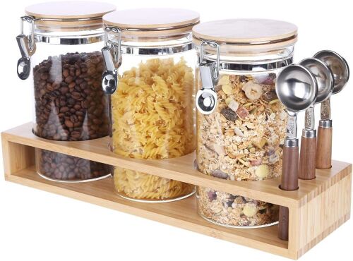 KKC HOME ACCENTS Airtight Glass Storage Jars with Scoops, 40 Fluid-oz  - Lot 190