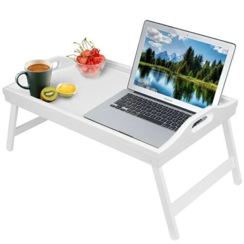 White Breakfast Tray with Folding Legs & Round Decorative Serving Tray  - Lot 193