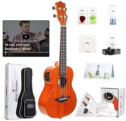 AKLOT 23" Electric Concert Ukelele Solid Mahogany with Beginner Kit  - Lot 45