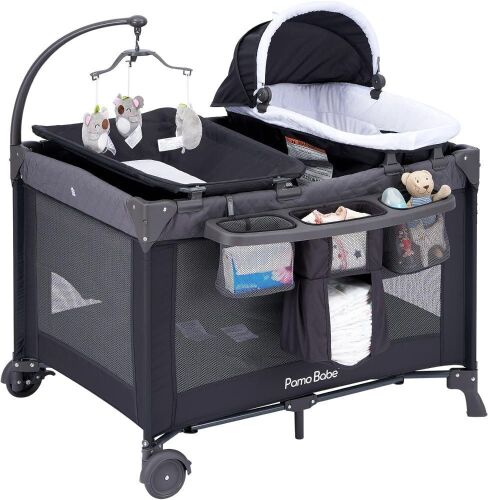 Pamo Babe 4 in 1 Baby Nursery Center, Baby Playard with Changing Table, Bassinet and Mattress - Lot 56