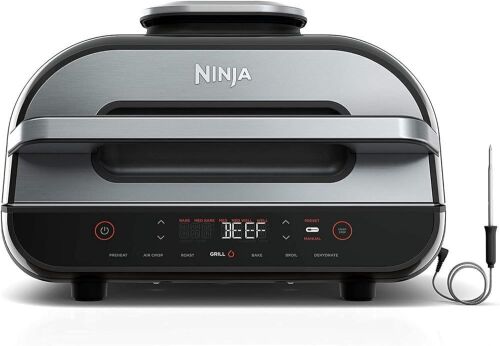 Ninja Foodi Smart XL 6-in-1 Indoor Grill with Air Fry, Roast, Bake, Broil & Dehydrate, Smart Thermometer, Black/Silver  - Lot 385