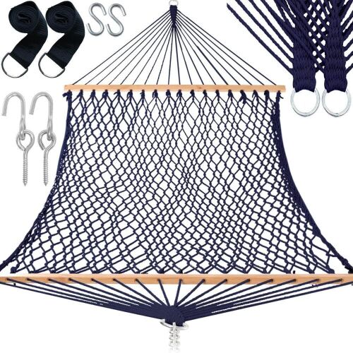 Gafete 59" Width Double Hammock Traditional Hand Woven Cotton Rope with Tree Straps & Hooks  - Lot 381