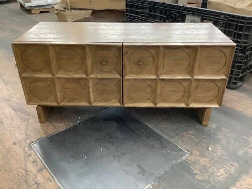 SOHO Marcel Media Unit, Medium Oak - Light Damage, No Shelf Pins, Back Cover Needs Reattached  - Lot 58