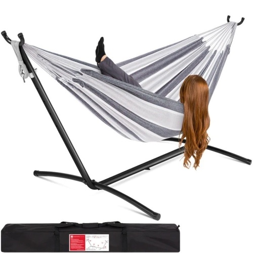 2-Person Brazilian-Style Double Hammock w/ Carrying Bag and Steel Stand 118.75"(L) x 48"(W) x 43"(H) - Lot 496A