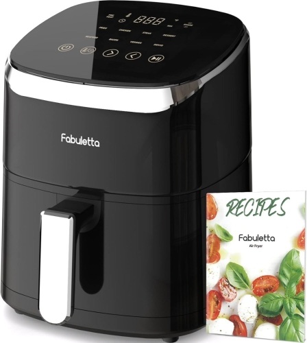 Air Fryer, Fabuletta 9 Cooking Functions Electric Air Fryers, Shake Reminder, Powerful 1550W Electric Hot Air Fryer Oilless Cooker, Tempered Glass Display, Dishwasher-Safe & Nonstick, 4 Quart  10.2"D x 10.2"W x 12.4"H   - Lot 152