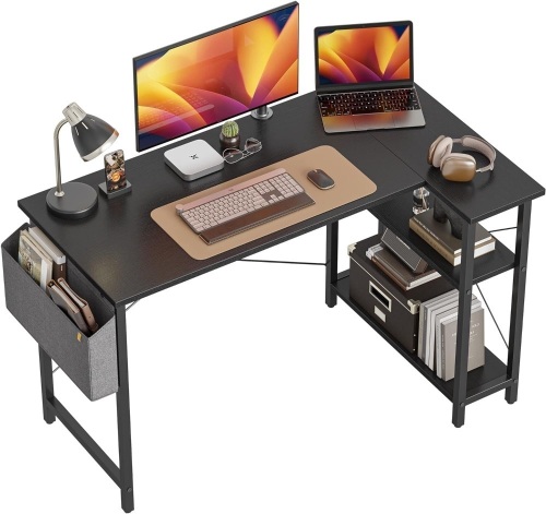 CubiCubi 40 Inch Small L Shaped Computer Desk with Storage Shelves Home Office Corner Desk Study Writing Table, Black - Lot 162