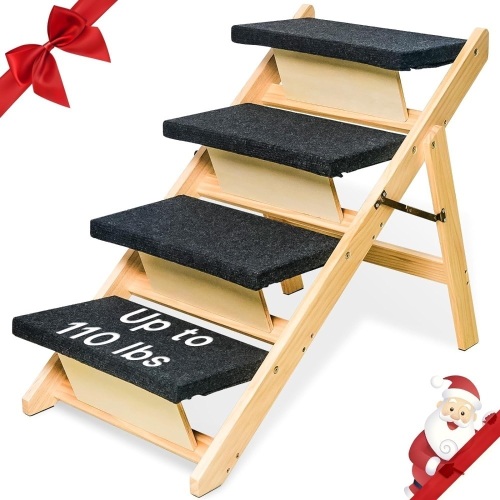 BRIKY 2-in-1 Dog Stairs/Dog Ramp with 4 Steps, Foldable Dog Stairs for High Beds Cars Couch, Durable Wooden Pet Stairs for Small Medium Large Dogs, No Assembly Required 30.9" L x 18.5" W x 25.6" H - 4 steps  - Lot 164
